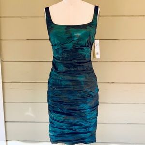 Nicole Miller Sheath Tucked Dress Green Tie Dye